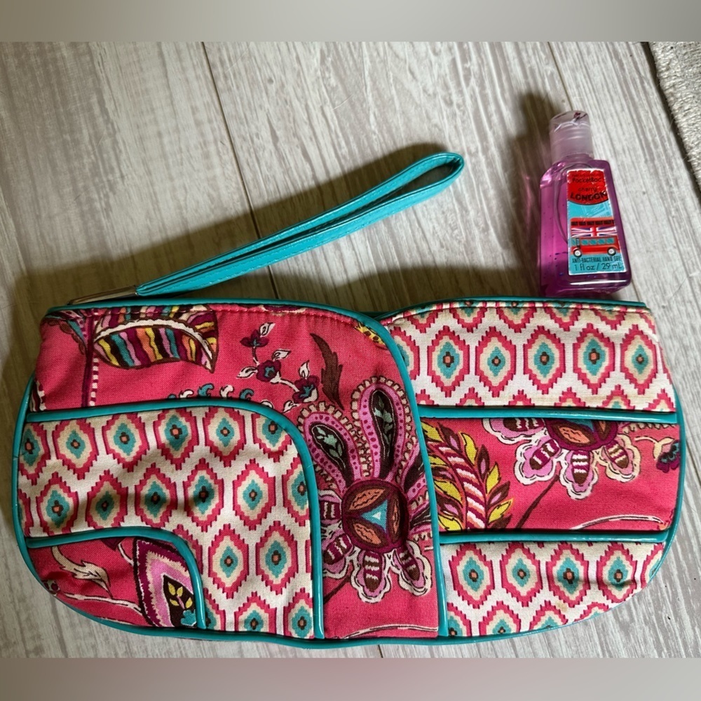 Vera Bradley Pink and Turquoise Wristlet Clutch - Picture 8 of 9